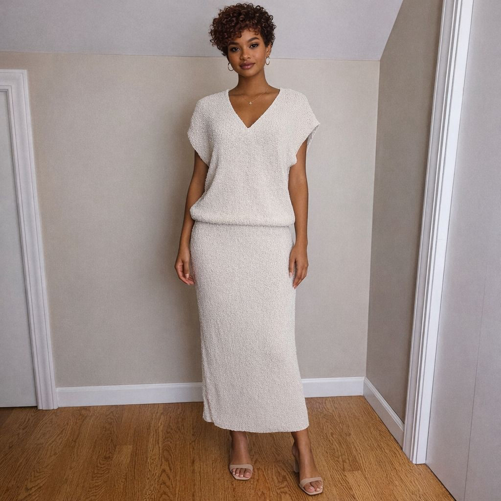 RACHEL ZOE Beige V-Neck Sweater Set L